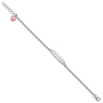 Sterling Silver Rhodium-plated Polished & Pink Enameled PRINCESS with 1 Inch Extension Children's Bracelet — alternate view