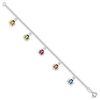 Sterling Silver Polished Multi-color Enameled Ladybugs Children's Bracelet — alternate view