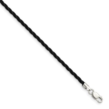 Sterling Silver 16 inch 2mm Black Twisted Rubber Necklace
