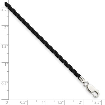 Sterling Silver 16 inch 3mm Black Twisted Rubber Necklace — alternate view