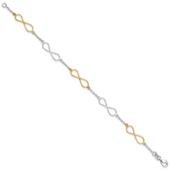 Sterling Silver Polished Flash Gold Infinity Symbol Bracelet — alternate view