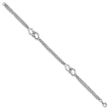 Sterling Silver Rhodium-plated Hearts Double Chain Bracelet — alternate view