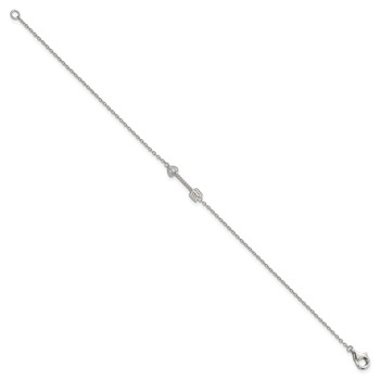 Sterling Silver Rhodium-plated Polished Arrow/Heart with CZ Bracelet — alternate view