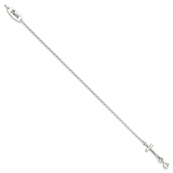 Sterling Silver Polished Enamel FAITH and Cross Bracelet — alternate view