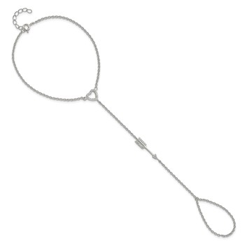 Sterling Silver Rh-plated Polished CZ Heart/Arrow Attached Ring/Bracelet — alternate view