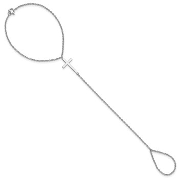 Sterling Silver Rhodium-plated Polished Cross Attached Ring/Bracelet — alternate view