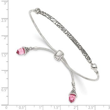 Sterling Silver Antiqued Pink Crystal Briolette Adjustable Bracelet — alternate view