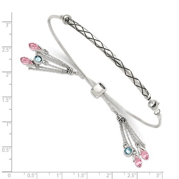 Sterling Silver Antiqued Crystal Briolette Adjustable Bracelet — alternate view
