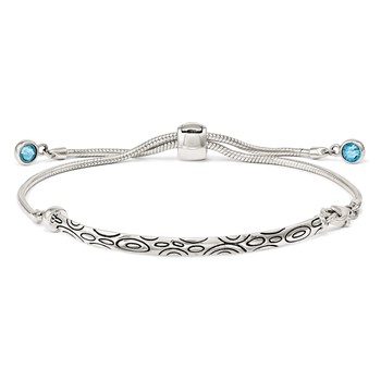 Sterling Silver Antiqued Blue Crystal Round Bezel Adjustable Bracelet — alternate view