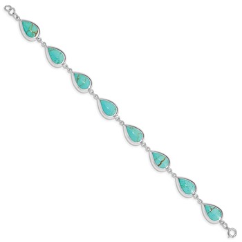Sterling Silver Rhodium-plated Teardrop Synthetic Turquoise Bracelet — alternate view