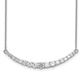 Sterling Silver Rhodium-plated CZ w/2in ext. Bar Necklace