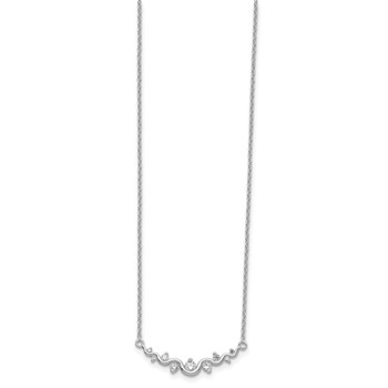 Sterling Silver Rhodium-plated Polished Fancy Wave CZ Bar Necklace — alternate view