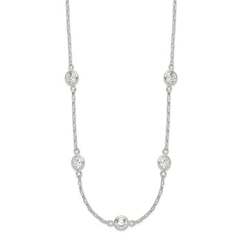 Sterling Silver Polished 5-Station CZ Necklace — alternate view