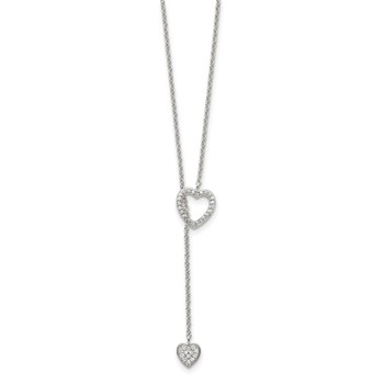 Sterling Silver Rhodium-plated Polished Adjustable Hearts with CZ Necklace — alternate view