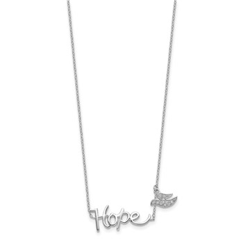 Sterling Silver Rhodium-plated HOPE w/CZ Dove Charm Necklace — alternate view