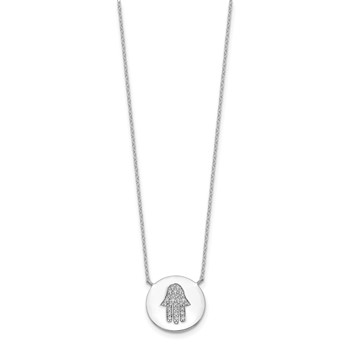 Sterling Silver Rhodium-plated Hamsa w/CZ w/2in ext. Necklace — alternate view