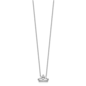 Sterling Silver Rhodium-plated Polished & Beaded CZ Crown with 2 Inch Extension Necklace — alternate view