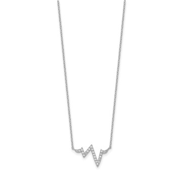 Sterling Silver Rhodium-plated CZ Heartbeat w/2in ext. Necklace — alternate view