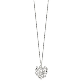 Sterling Silver Rhodium-plated Polished CZ Leaf Necklace — alternate view