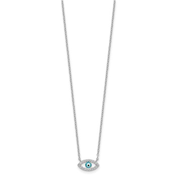 Sterling Silver Rhodium-plated Enamel Eye w/CZ Necklace — alternate view