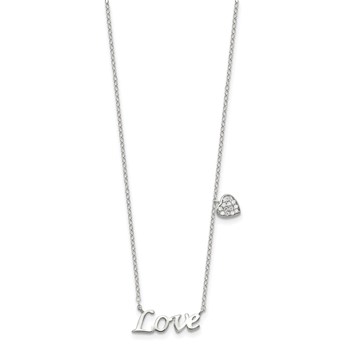 Sterling Silver Rhodium-plated Polished LOVE with CZ Heart Necklace — alternate view