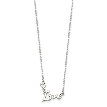 Sterling Silver Polished LOVE w/Heart Necklace — alternate view
