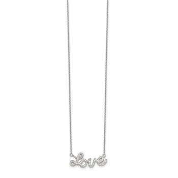 Sterling Silver Rhodium-plated Polished CZ LOVE 18in Necklace — alternate view