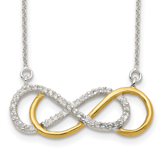 Sterling Silver Flash Gold-plated CZ Infinity Necklace - Quality Gold