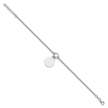 Sterling Silver Rhodium-plated Engravable Disc w/1in ext Bracelet — alternate view