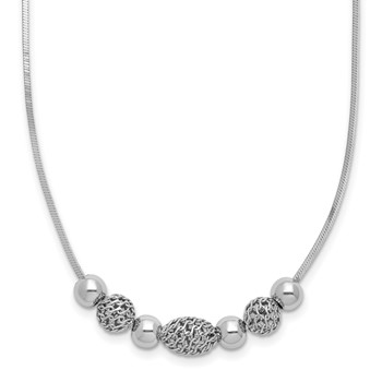 Sterling Silver Rhodium-plated Polished Filigree Bead Necklace