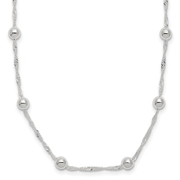 Sterling Silver Polished Beaded 18in Necklace