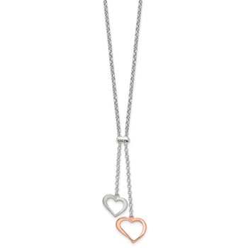 Sterling Silver Rose-tone Polished Textured 2-Heart Necklace — alternate view