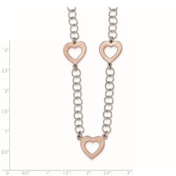 Sterling Silver Rhodium-plated Rose-tone Hearts w/ 2 in ext. Necklace — alternate view