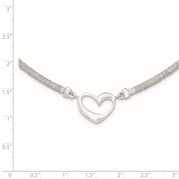 Sterling Silver Polished Textured Heart Necklace with 1in Extender — alternate view