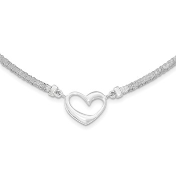 Sterling Silver Polished Textured Heart Necklace with 1in Extender