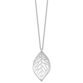 Sterling Silver Rhodium-plated Satin Cut-out Leaf Necklace — alternate view