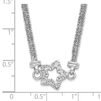 Sterling Silver CZ Star 2 Strand Diamond-cut w/ 2in ext Necklace — alternate view