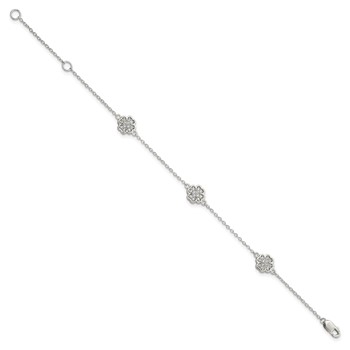 Sterling Silver Rhodium-plated Polished CZ Four Leaf Clover 7in Bracelet — alternate view