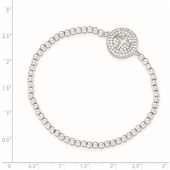 Sterling Silver Rhodium-plated CZ Cross Polished Beaded Stretch Bracelet — alternate view
