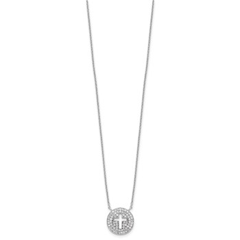 Sterling Silver 18in Rhodium-plated Polished CZ Cross Necklace — alternate view