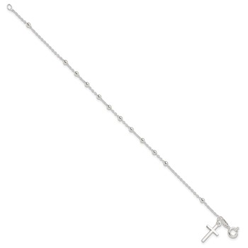Sterling Silver Beaded Cross Charm Bracelet — alternate view