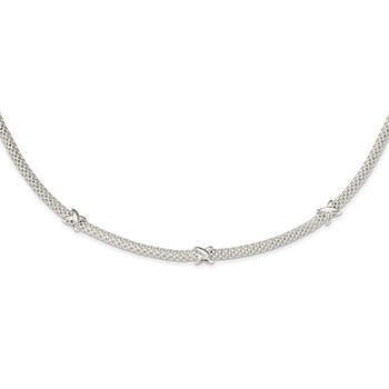 Sterling Silver Mesh with X's w/1in extension Necklace