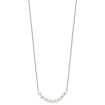 Sterling Silver Polished & Beaded 3-4mm Semi-round Freshwater Cultured Pearl Curved Children's Necklace — alternate view