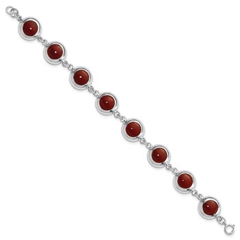 Sterling Silver Polished Round Red Synthetic Coral Bracelet — alternate view
