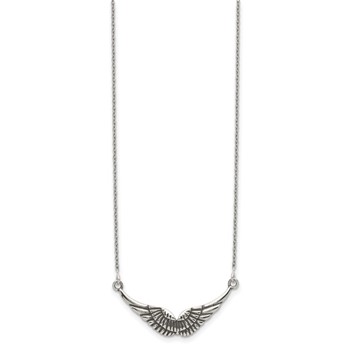 Sterling Silver Polished and Antiqued Wings Necklace — alternate view