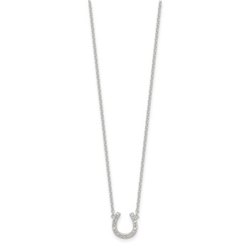 Sterling Silver Polished CZ Horseshoe w/ 1 inch ext Necklace — alternate view