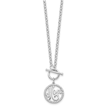 Sterling Silver Rhodium-plated Polished CZ MOM 18 inch Necklace — alternate view