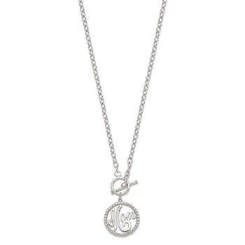 Sterling Silver Rhodium-plated Polished Mom Necklace — alternate view