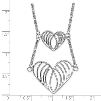 Sterling Silver Rhodium-Plated Polished Open Wire Hearts Necklace — alternate view