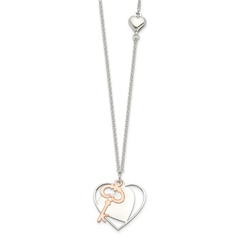 Sterling Silver and Rose-Tone Moveable Heart and Key Necklace — alternate view